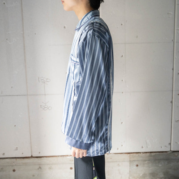 blue × light blue docking stripe pajama shirt -1