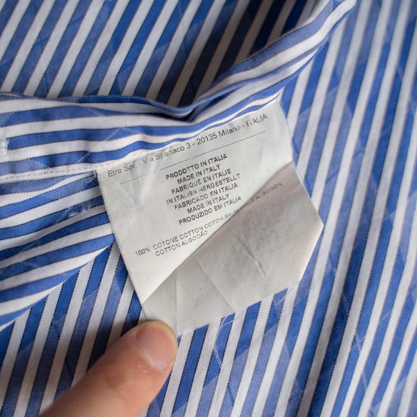 2000s Italy blue stripe × argyle shirt