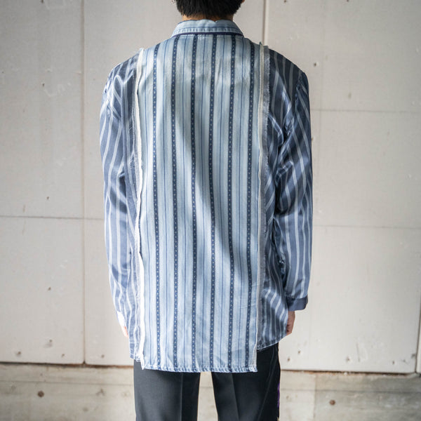 blue × light blue docking stripe pajama shirt -1