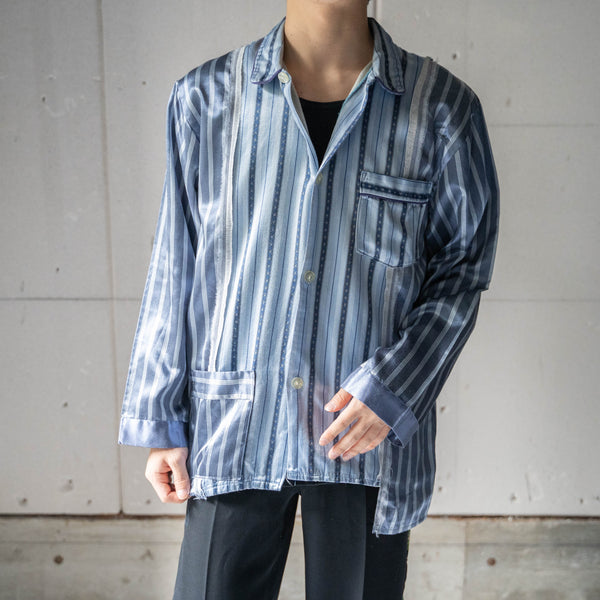 blue × light blue docking stripe pajama shirt -1