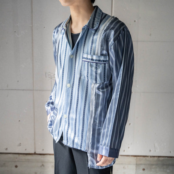 blue × light blue docking stripe pajama shirt -1