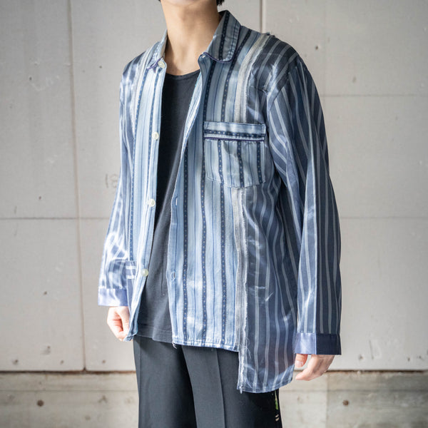 blue × light blue docking stripe pajama shirt -1