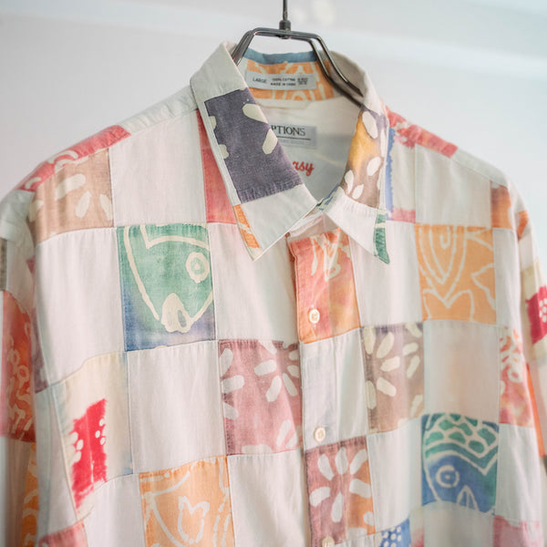 2000s patch work pattern shirt