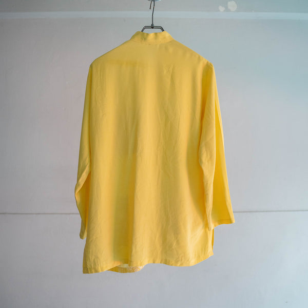1990s yellow poly design stand collar shirt