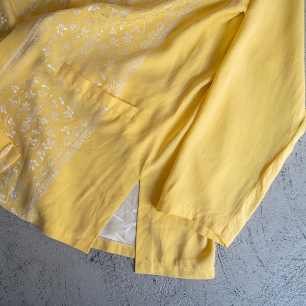 1990s yellow poly design stand collar shirt