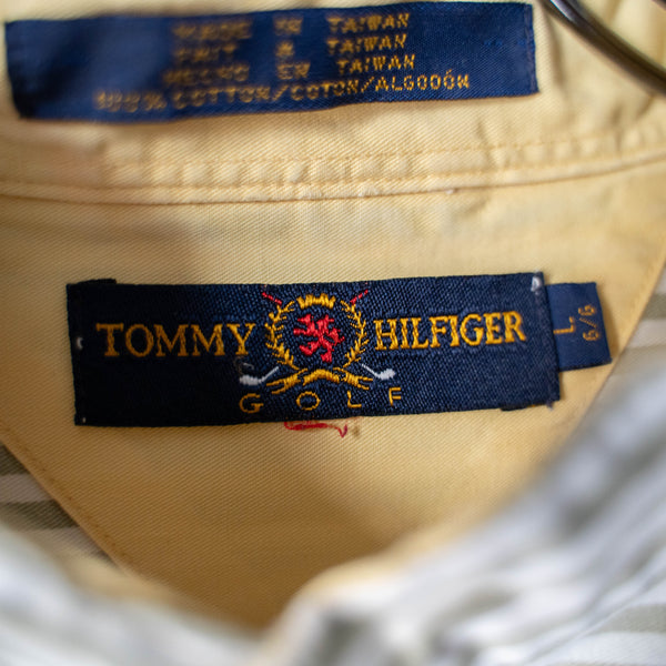 1990s 'TOMMY HILFIGER' collar less border shirt