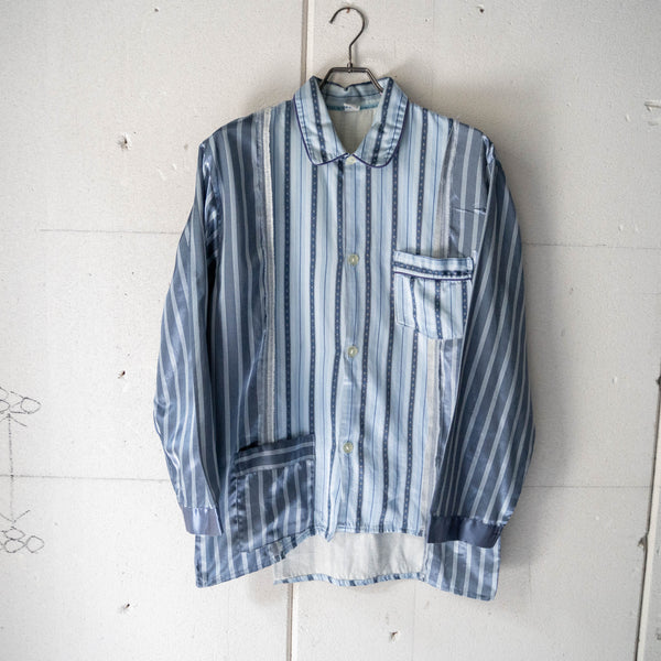 blue × light blue docking stripe pajama shirt -1