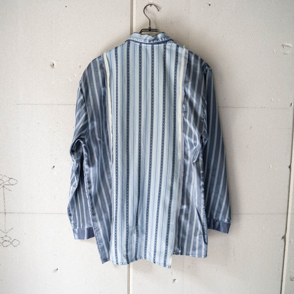 blue × light blue docking stripe pajama shirt -1