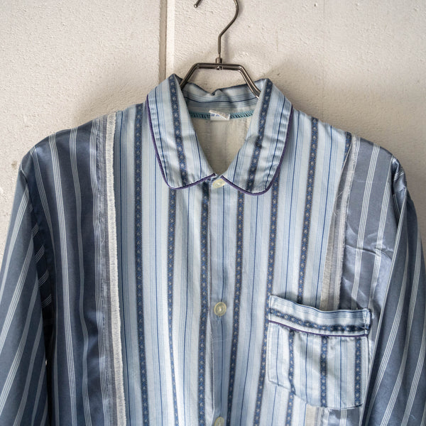 blue × light blue docking stripe pajama shirt -1