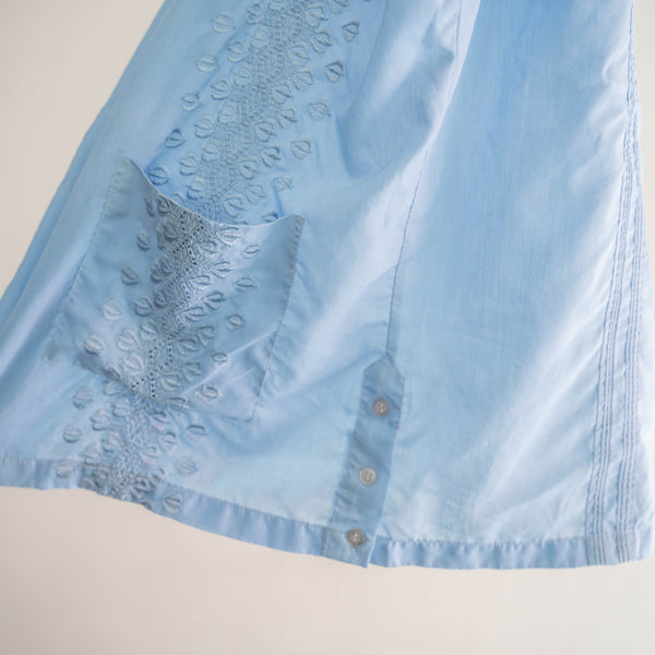 1970-80s light blue cuba shirt -strange pattern-