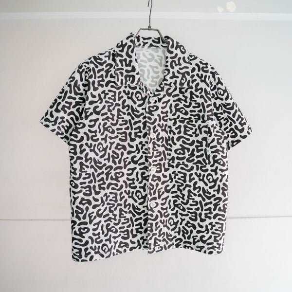 2000s Korean military white × black camo pattern s/s shirt