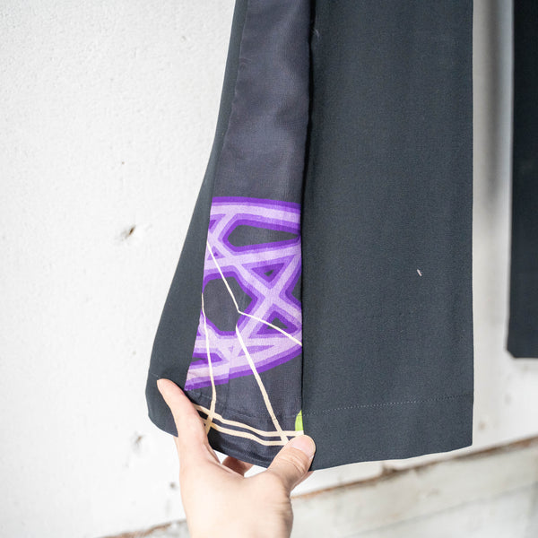 'Japan vintage remake' side design wide flare slacks -using OBI- 'purple'