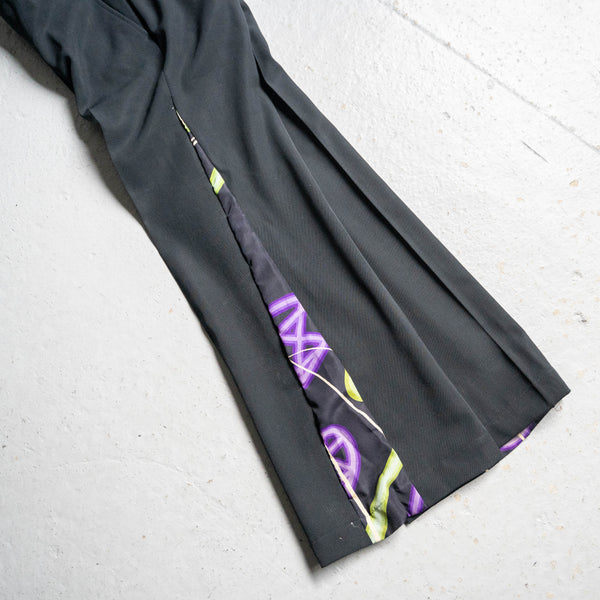 'Japan vintage remake' side design wide flare slacks -using OBI- 'purple'