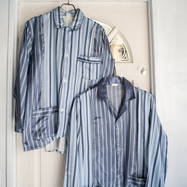 blue × light blue docking stripe pajama shirt -1