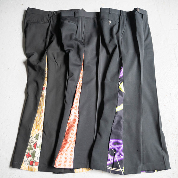 'Japan vintage remake' side design wide flare slacks -using OBI- 'purple'