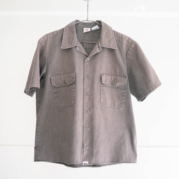 around 1990s faded gray color open collar short sleeve work shirt 'remake'