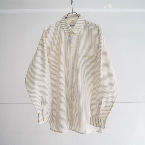 1980s off white based stripe poly × cotton shirt