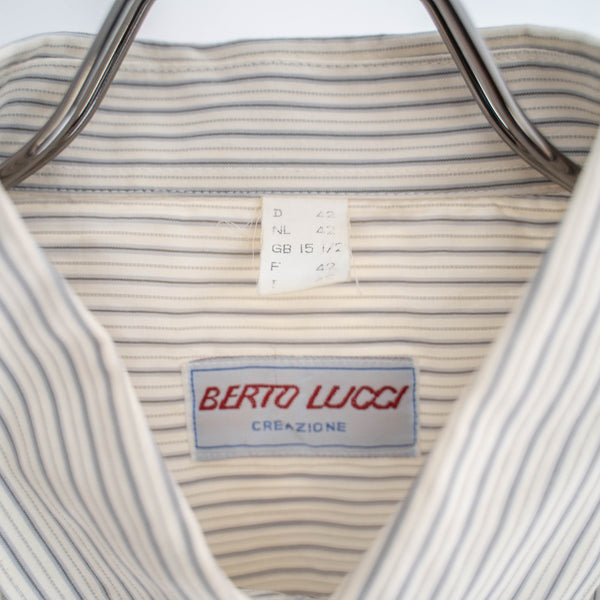 1980s off white based stripe poly × cotton shirt