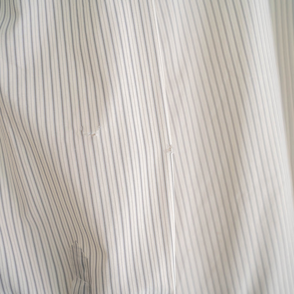 1980s off white based stripe poly × cotton shirt