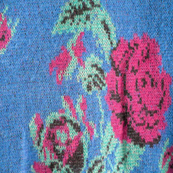 1990s Italy blue based rose pattern kid mohair blend knit