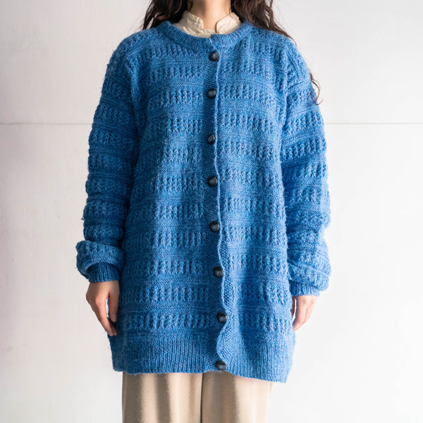 1990s blue color long design knit cardigan