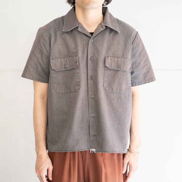 around 1990s faded gray color open collar short sleeve work shirt 'remake'