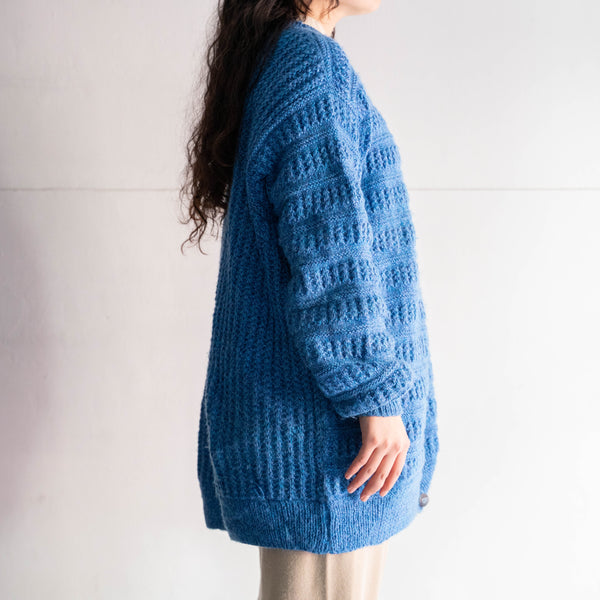 1990s blue color long design knit cardigan