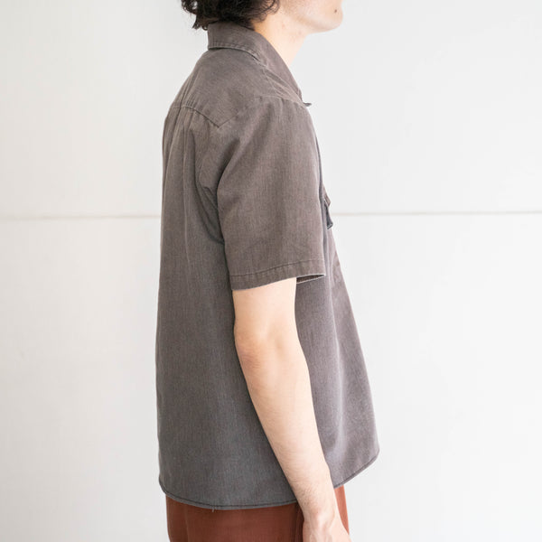 around 1990s faded gray color open collar short sleeve work shirt 'remake'