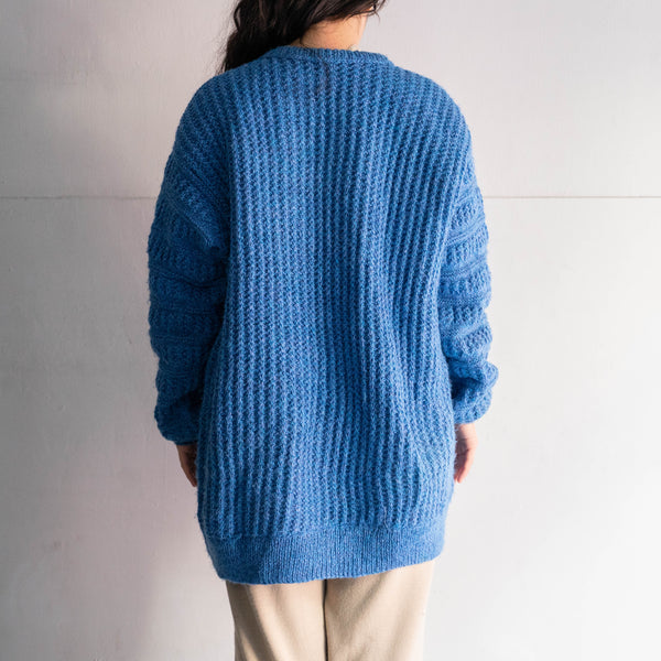 1990s blue color long design knit cardigan