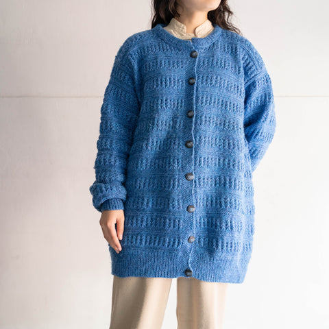 1990s blue color long design knit cardigan