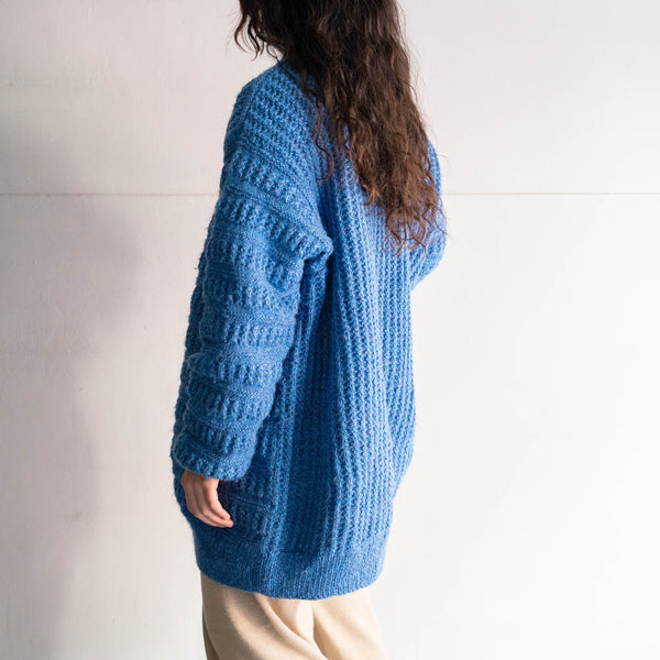 1990s blue color long design knit cardigan