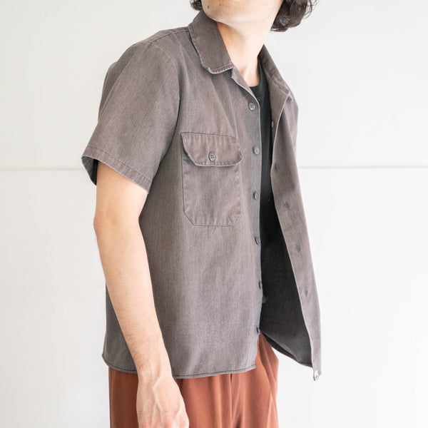 around 1990s faded gray color open collar short sleeve work shirt 'remake'