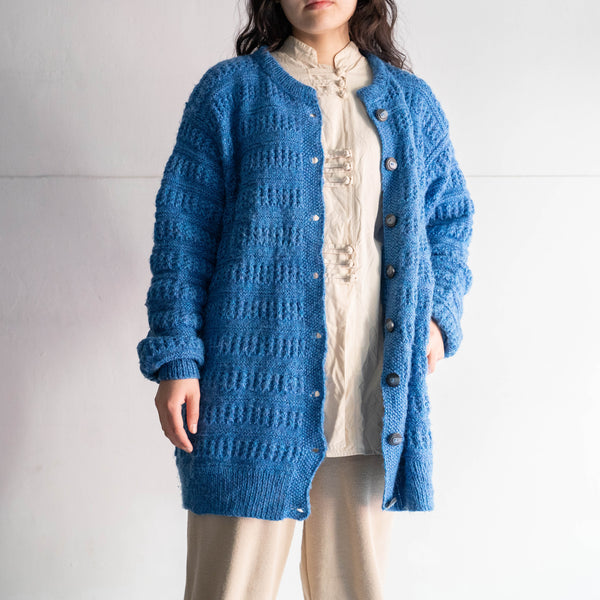 1990s blue color long design knit cardigan