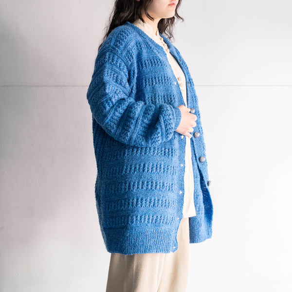 1990s blue color long design knit cardigan