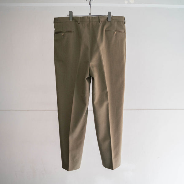 1990s Italy olive wool 100 3 tuck wide slacks