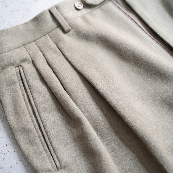 1990s Italy olive wool 100 3 tuck wide slacks
