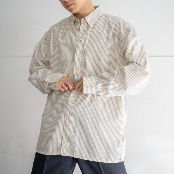 1980s off white based stripe poly × cotton shirt