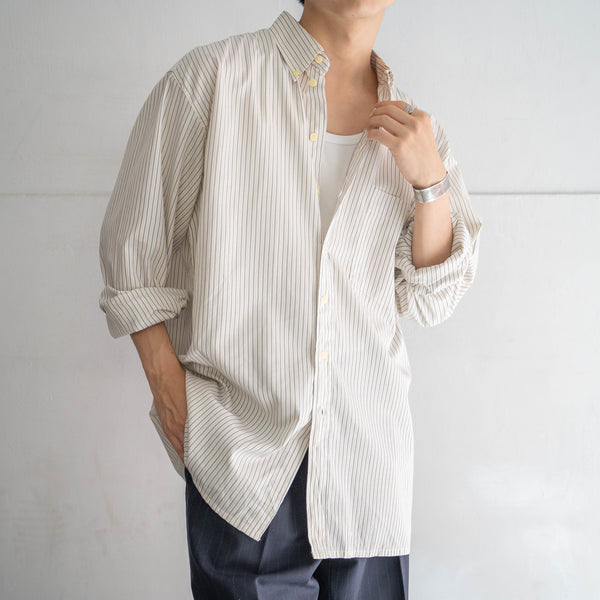 1980s off white based stripe poly × cotton shirt