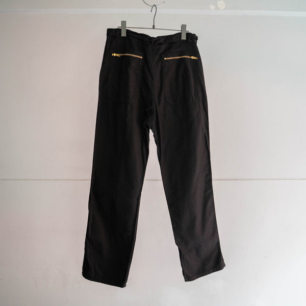 1960-70s France work pants with belt 'dead stock' -black dyed-