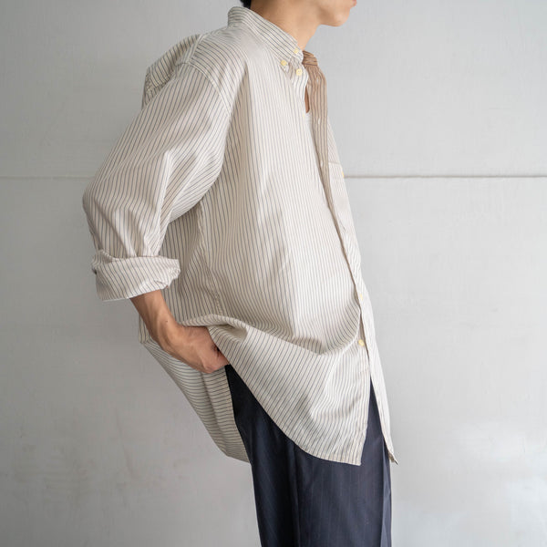 1980s off white based stripe poly × cotton shirt