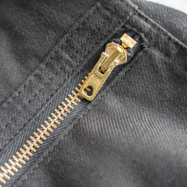 1960-70s France work pants with belt 'dead stock' -black dyed-