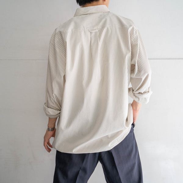 1980s off white based stripe poly × cotton shirt
