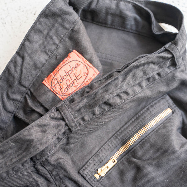 1960-70s France work pants with belt 'dead stock' -black dyed-