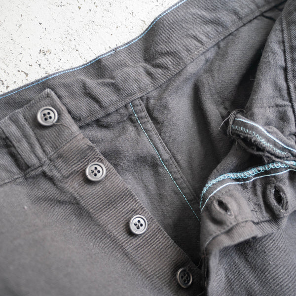 1970s Europe work pants with strange pockets 'dead stock' -black dyed-
