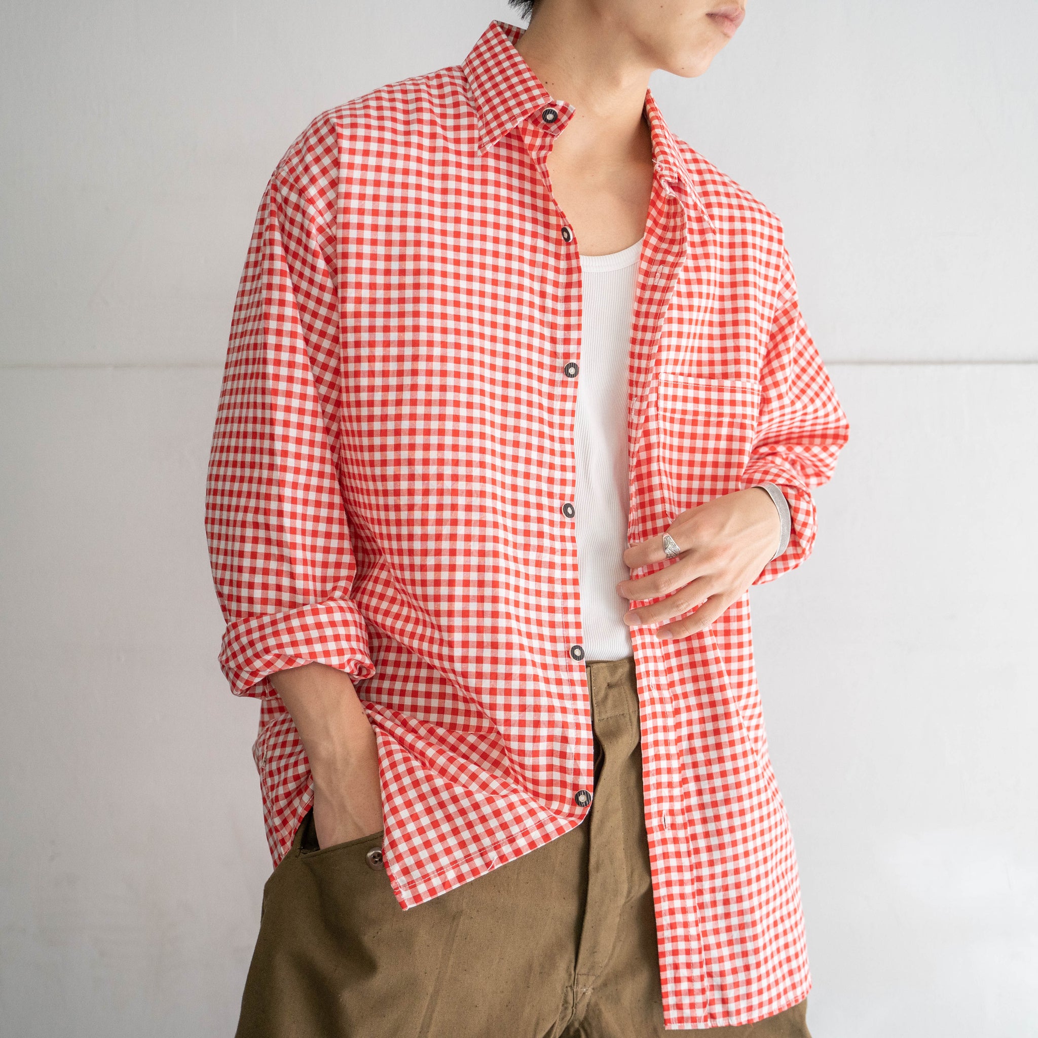 1990s Europe red checked tyrolean shirt -1