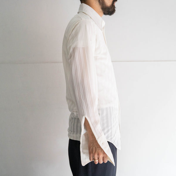 1970-80s white see-through stripe long point dress shirt 'dead stock'