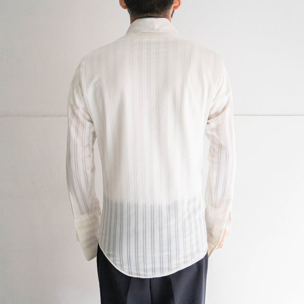 1970-80s white see-through stripe long point dress shirt 'dead stock'