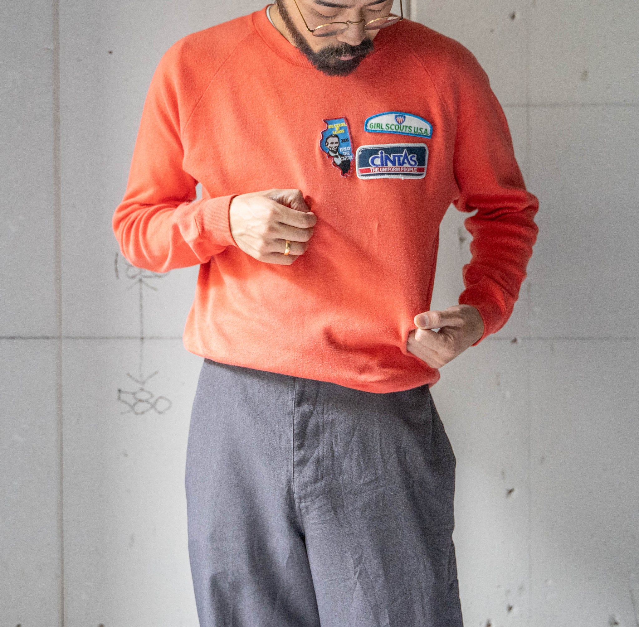 1980-90s Portugal orange color sweat -patch custom-