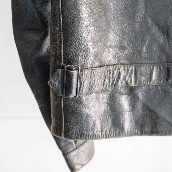 1950-60s Europe black color zip up leather jacket -good fade-