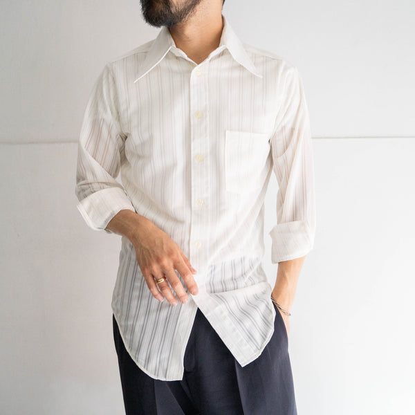 1970-80s white see-through stripe long point dress shirt 'dead stock'